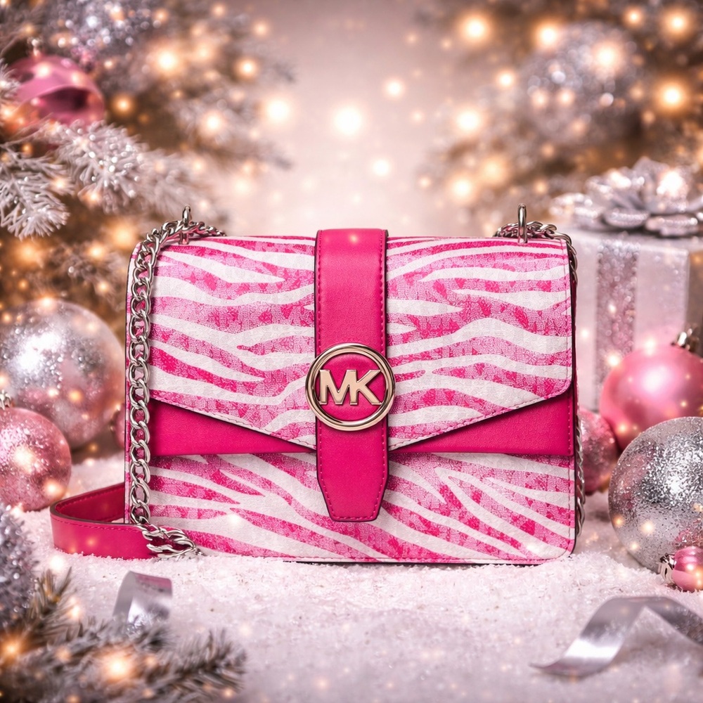 MICHAEL KORS Greenwich Small Zebra Print Crossbody Bag | Pink White | NWOT